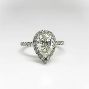 1 ct Pear Shaped Diamond Halo and Side Stones Engagement Ring
