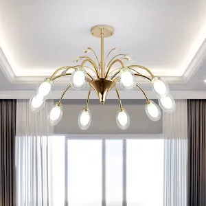 10-Head Clear Glass Egg Pendant Chandelier in Modern Brass Finish