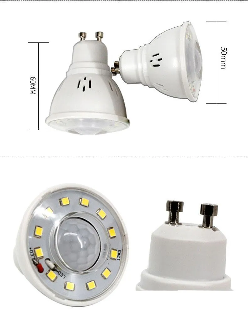 10-Piece PIR GU10 Sensitive Light LED 3W Ceiling Downlight Spotlight 220-240V AC Automatic Lighting Bulb Hotel Ceiling Downlight