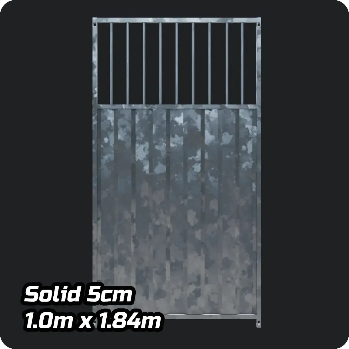 1.0 x 1.84m ¾ Solid Galvanised Dog Run Panel - 5cm Gap