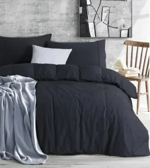 100% Egyptian Cotton Vintage Washed Quilt Cover Set I Double I Charcoal