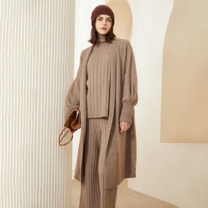 100% Pure Women's Cashmere Coat Open Front Mid-Length Loose Long Sleeve Cashmere Cardigan with Pocket