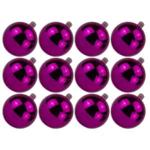 12 Pack 60mm 2.5" Shiny Pink Ball Ornament with Wire and UV Coating