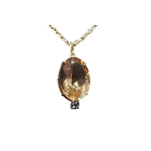 14k Gold Champagne Quartz & Blue Sapphire Women Quartz Pendant