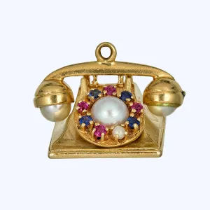 14K Gold Gem Set Telephone Charm