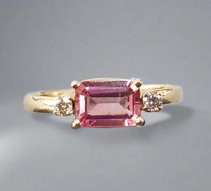 14k Gold Pink Tourmaline With Diamond Ring