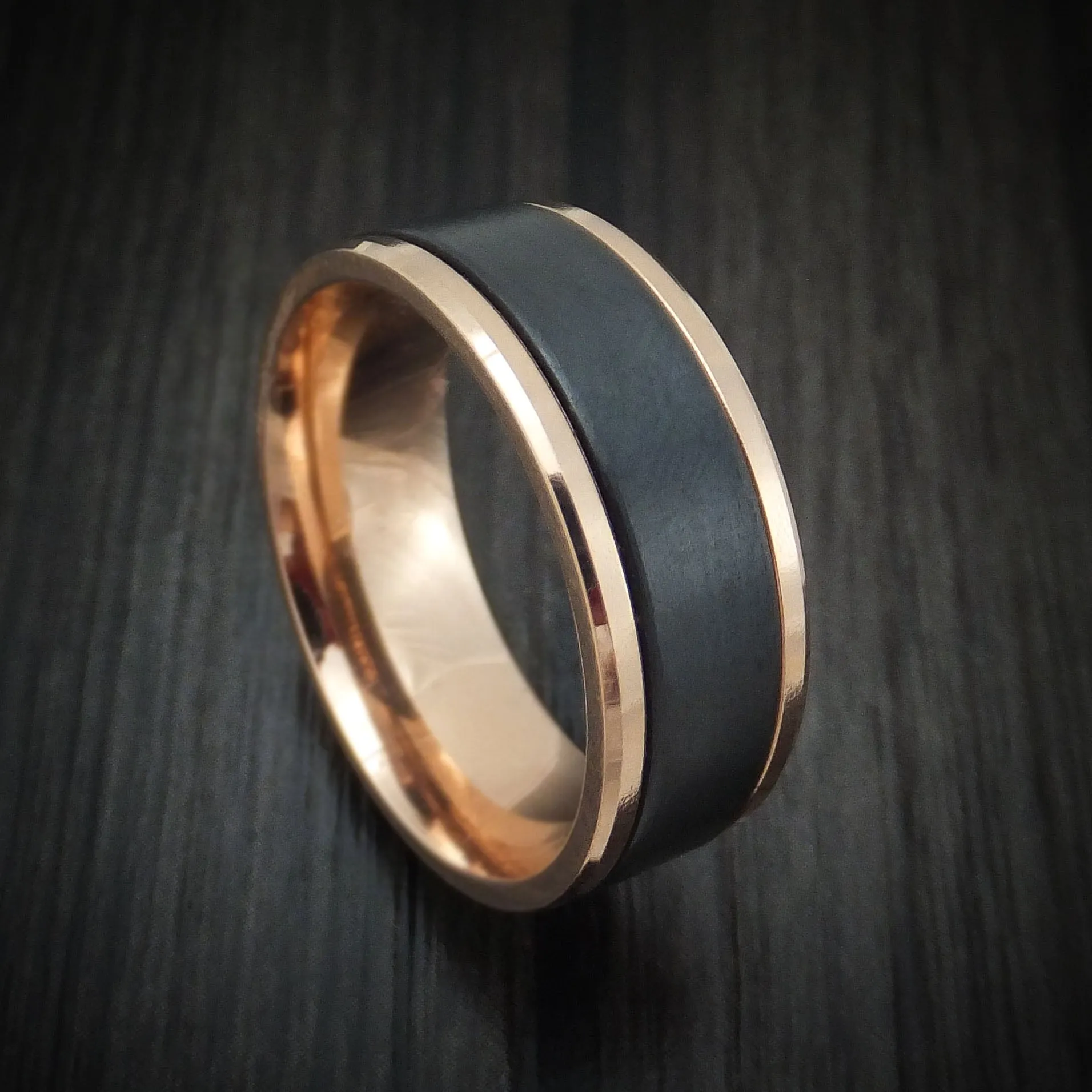 14K Rose Gold and Black Titanium Men's Ring