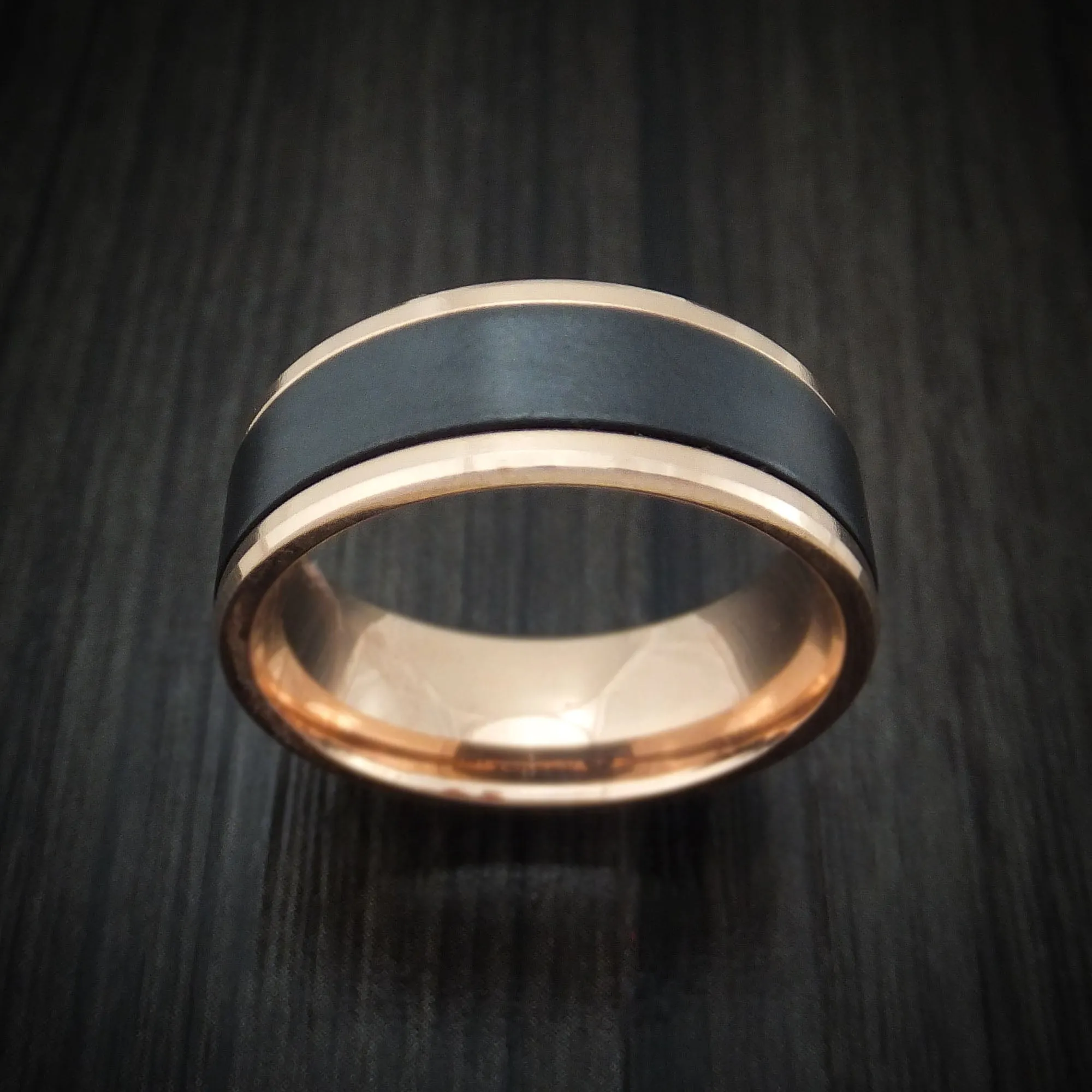14K Rose Gold and Black Titanium Men's Ring
