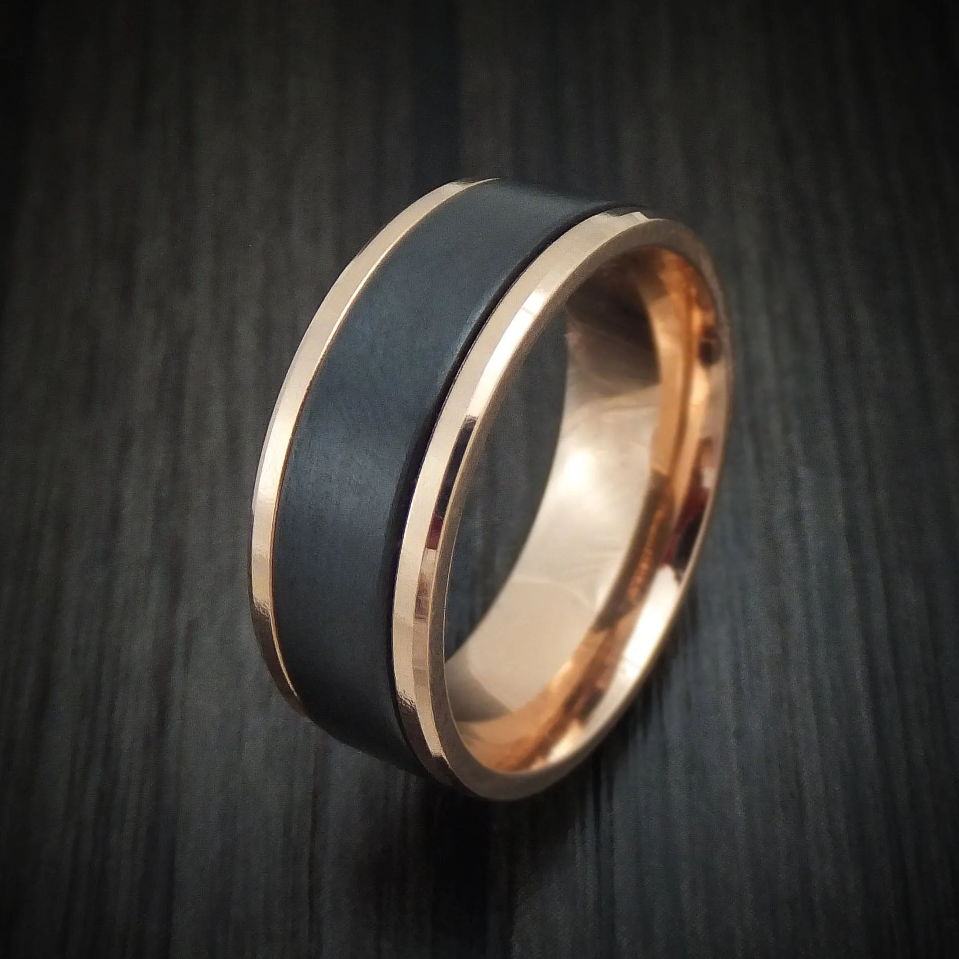 14K Rose Gold and Black Titanium Men's Ring