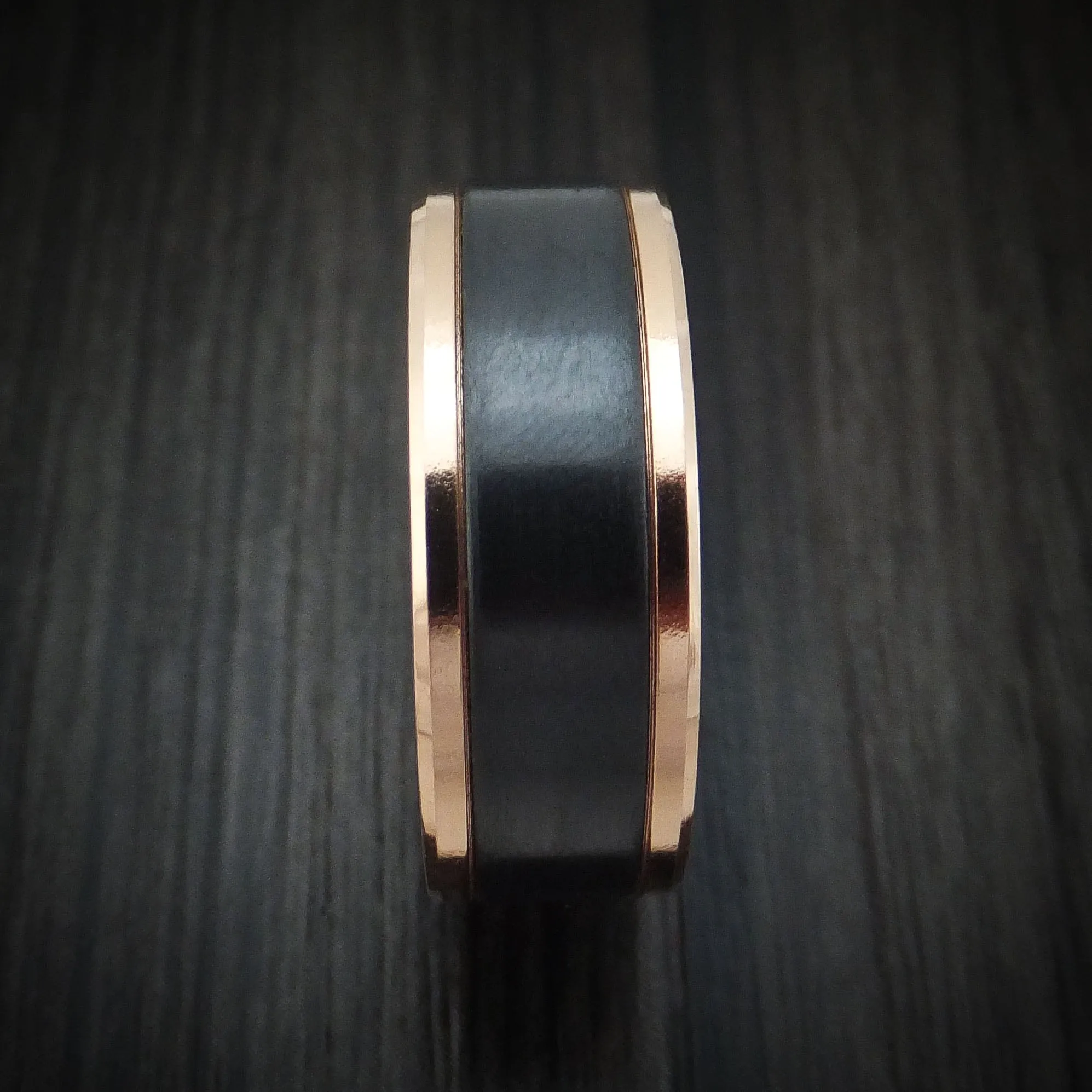 14K Rose Gold and Black Titanium Men's Ring