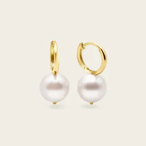 14k Solid Gold Large Pearl Huggies