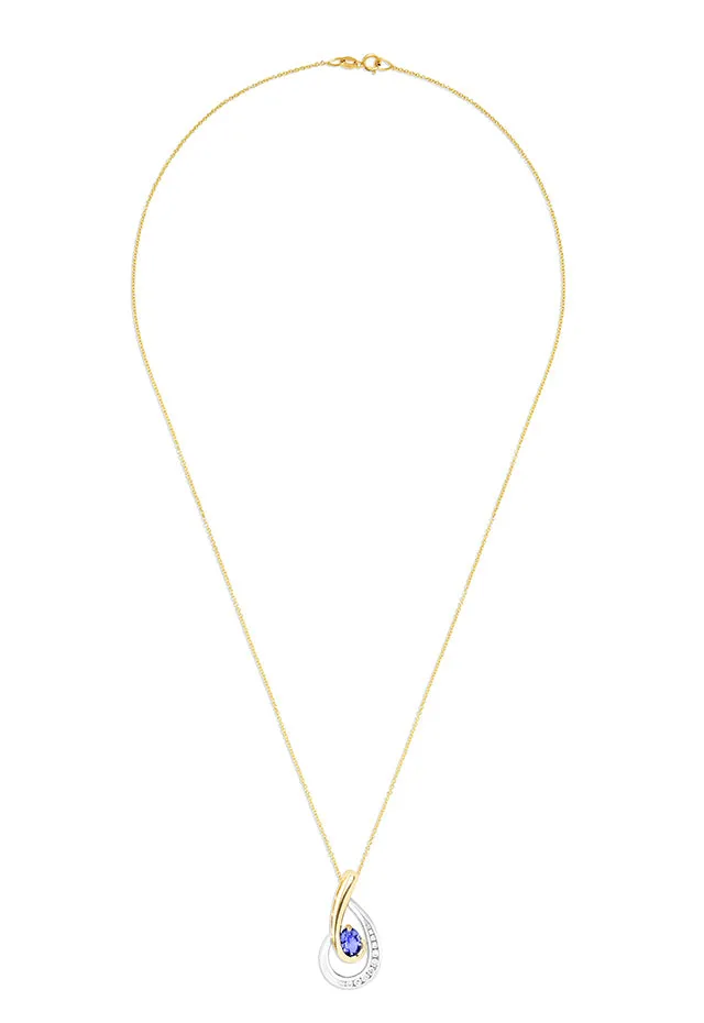 14K Two Tone Gold Tanzanite and Diamond Pendant, 0.87 TCW