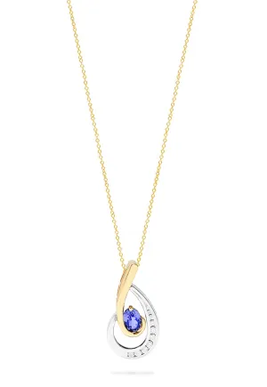 14K Two Tone Gold Tanzanite and Diamond Pendant, 0.87 TCW
