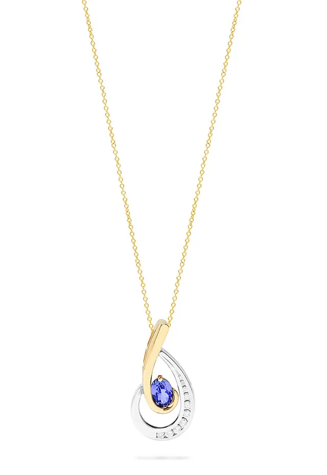 14K Two Tone Gold Tanzanite and Diamond Pendant, 0.87 TCW