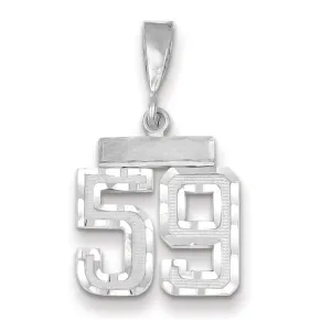 14k White Gold Small Size Diamond Cut Texture Finish Number 59 Charm Pendant