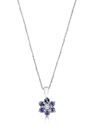 14K White Gold Tanzanite and Diamond Flower Pendant, 0.61 TCW