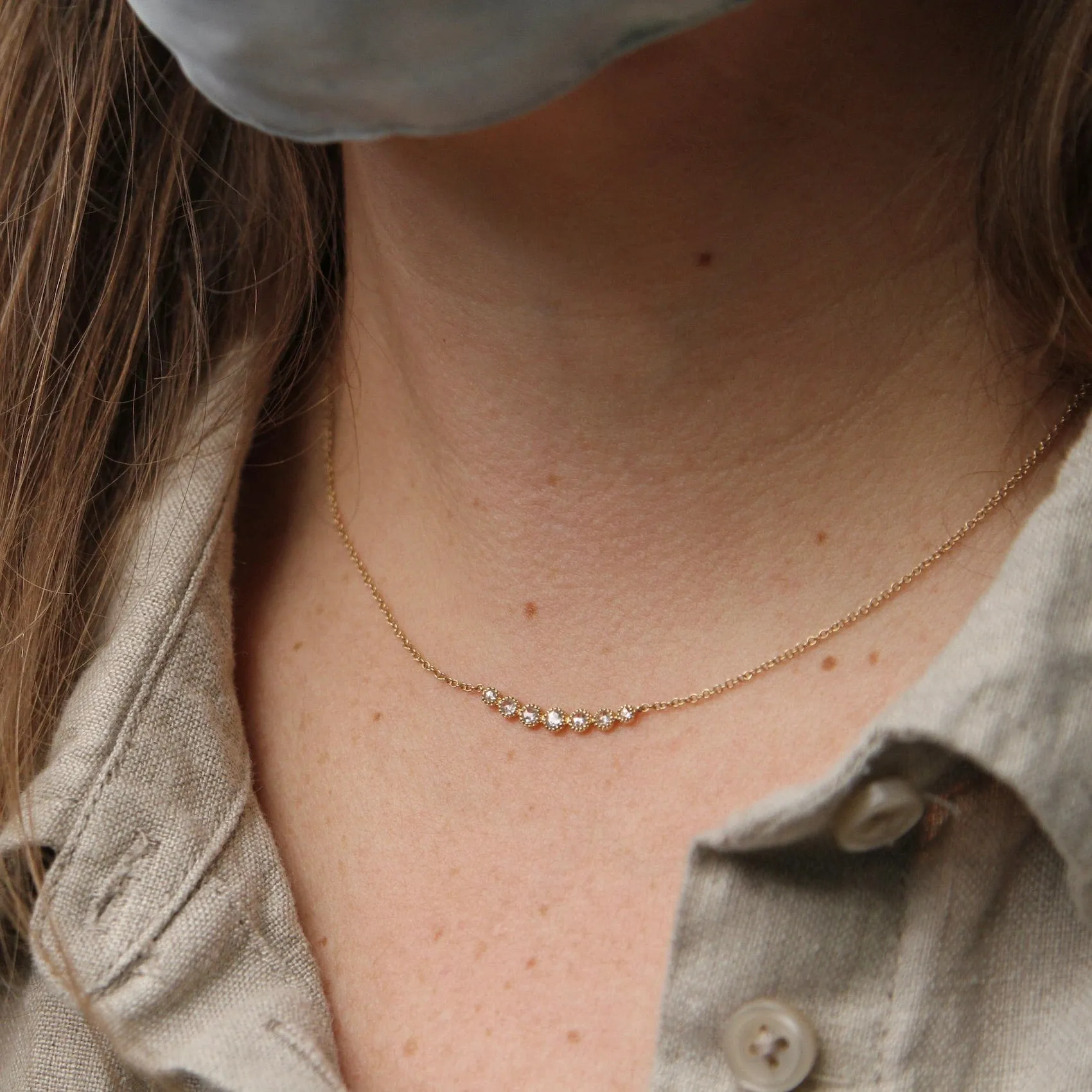 14k Yellow Gold & Graduated Rose Cut Diamond Bar