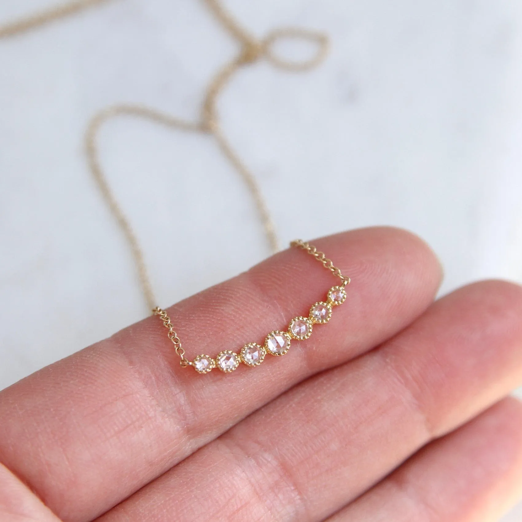 14k Yellow Gold & Graduated Rose Cut Diamond Bar