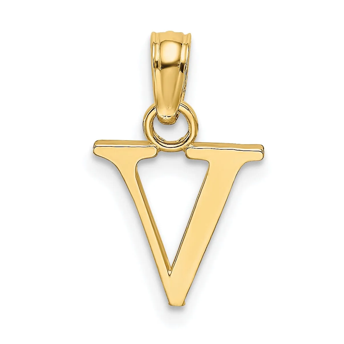 14K Yellow Gold Block Design Small Letter V Initial Charm Pendant