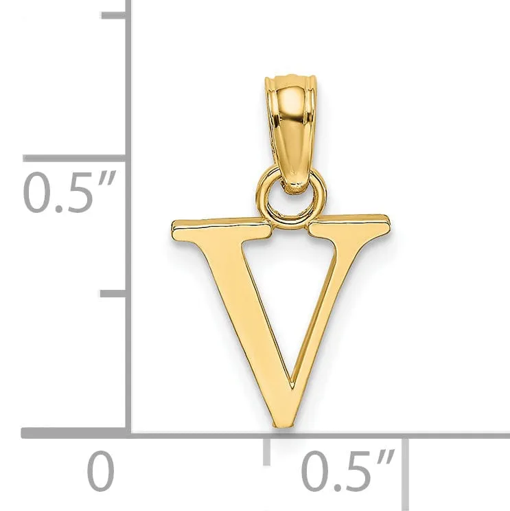 14K Yellow Gold Block Design Small Letter V Initial Charm Pendant