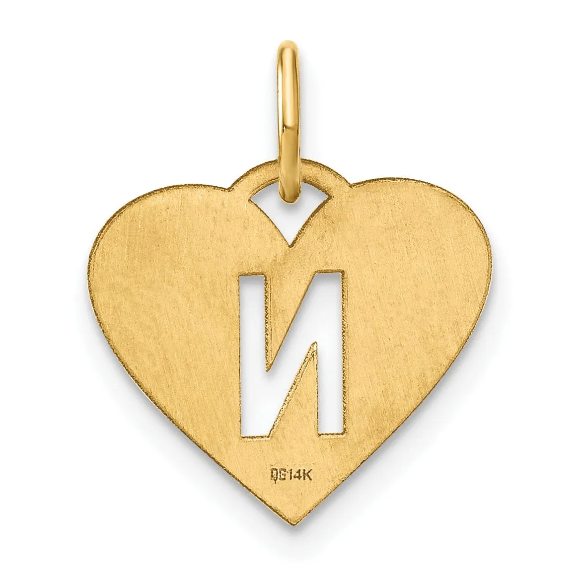 14k Yellow Gold Heart Cut-Out Letter N Initial Pendant
