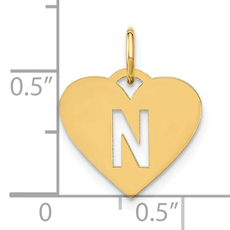 14k Yellow Gold Heart Cut-Out Letter N Initial Pendant