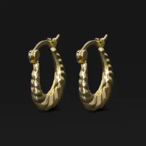 14K YELLOW GOLD HOOP EARRINGS TWISTED SMALL EVERYDAY CLASSIC ANNIVERSARY GIFT