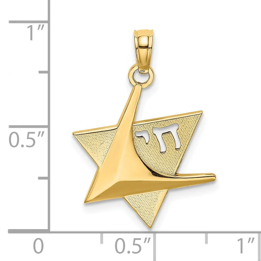 14K Yellow Gold Polished Finish Star Of David with Chai Design Pendant