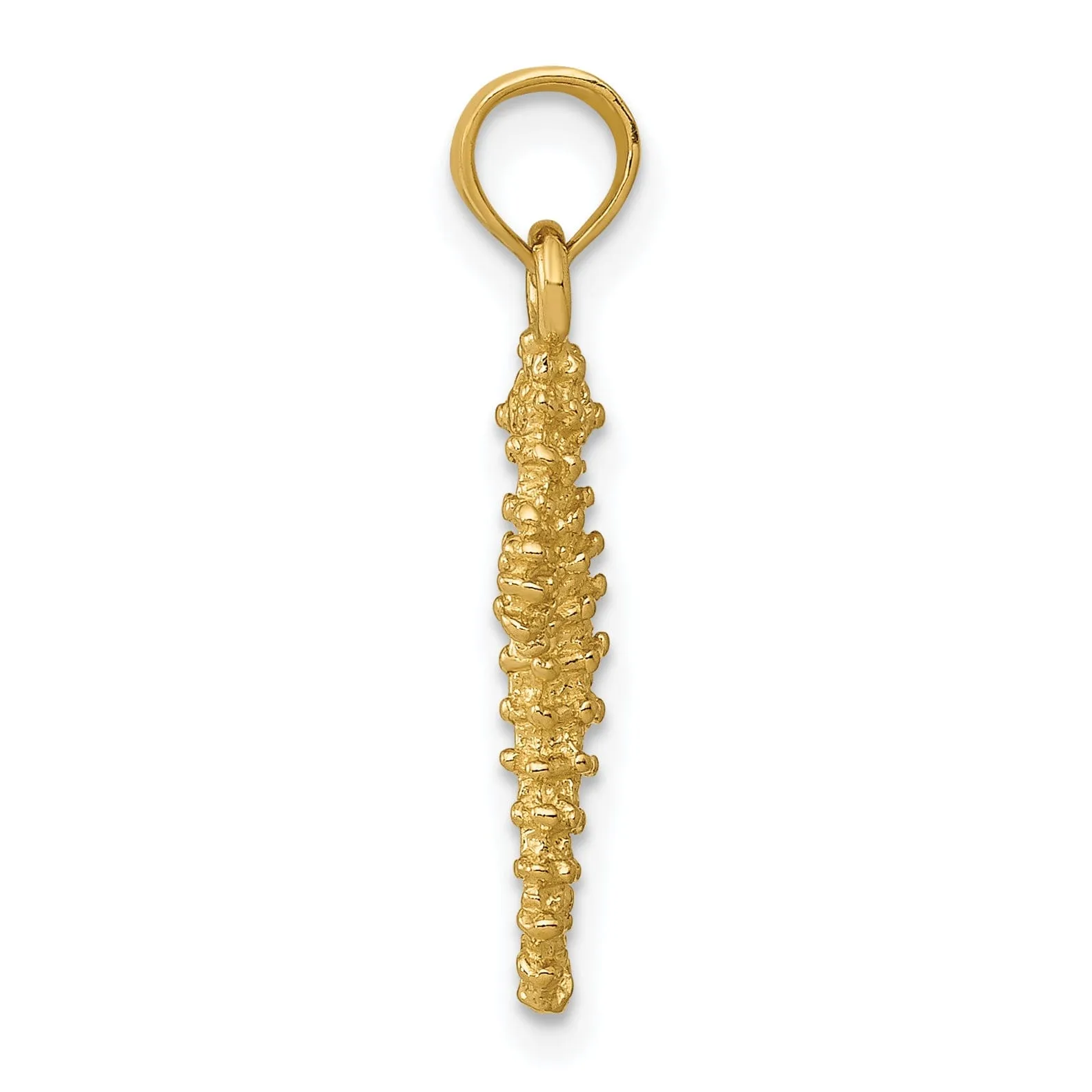 14k Yellow Gold Solid 3-Dimensional Textured Finish Seahorse Charm Pendant