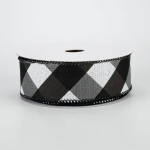1.5" Bold Check Basketweave Ribbon: Black & White (10 Yards)