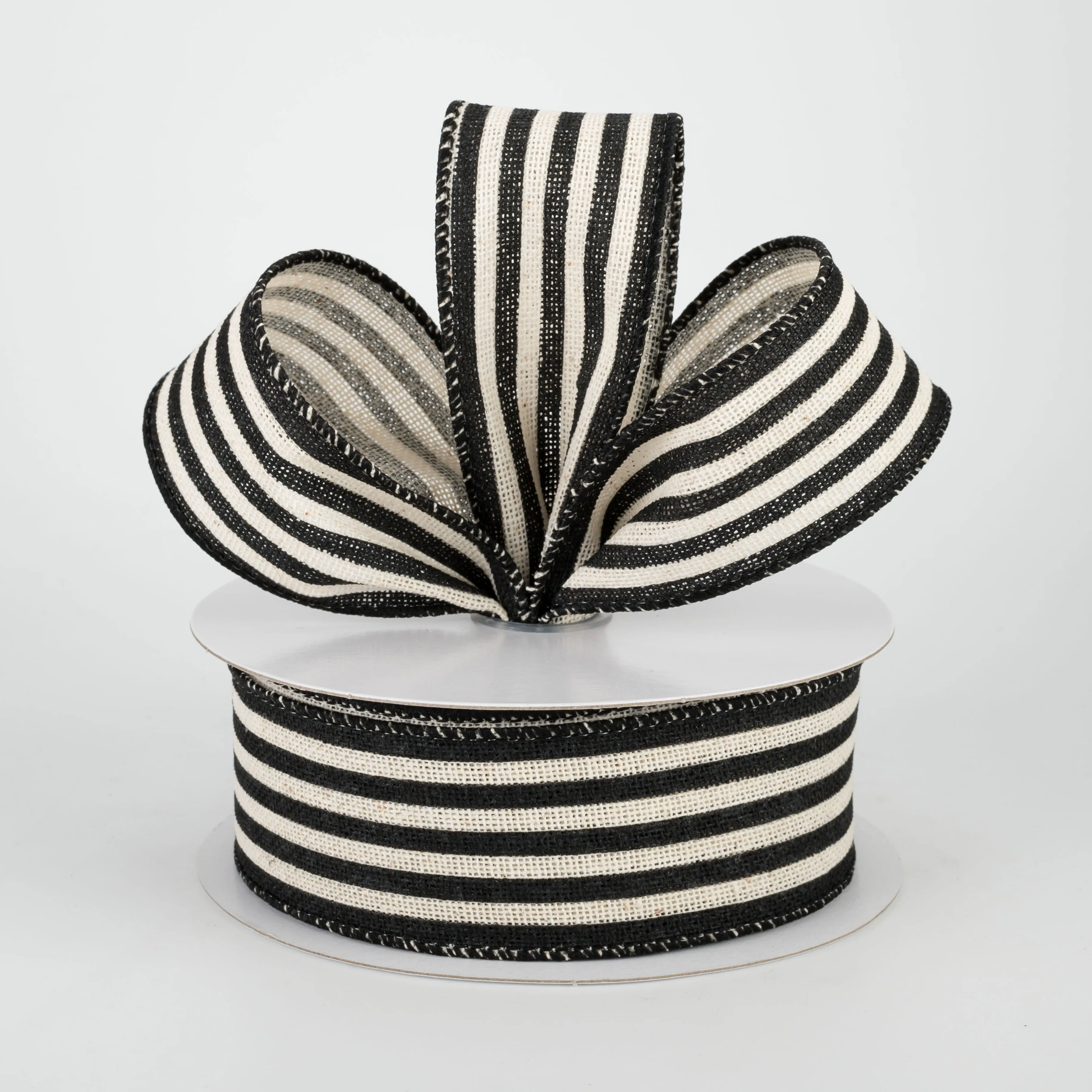 1.5" Cabana Stripes Ribbon: Black & Natural (10 Yards)