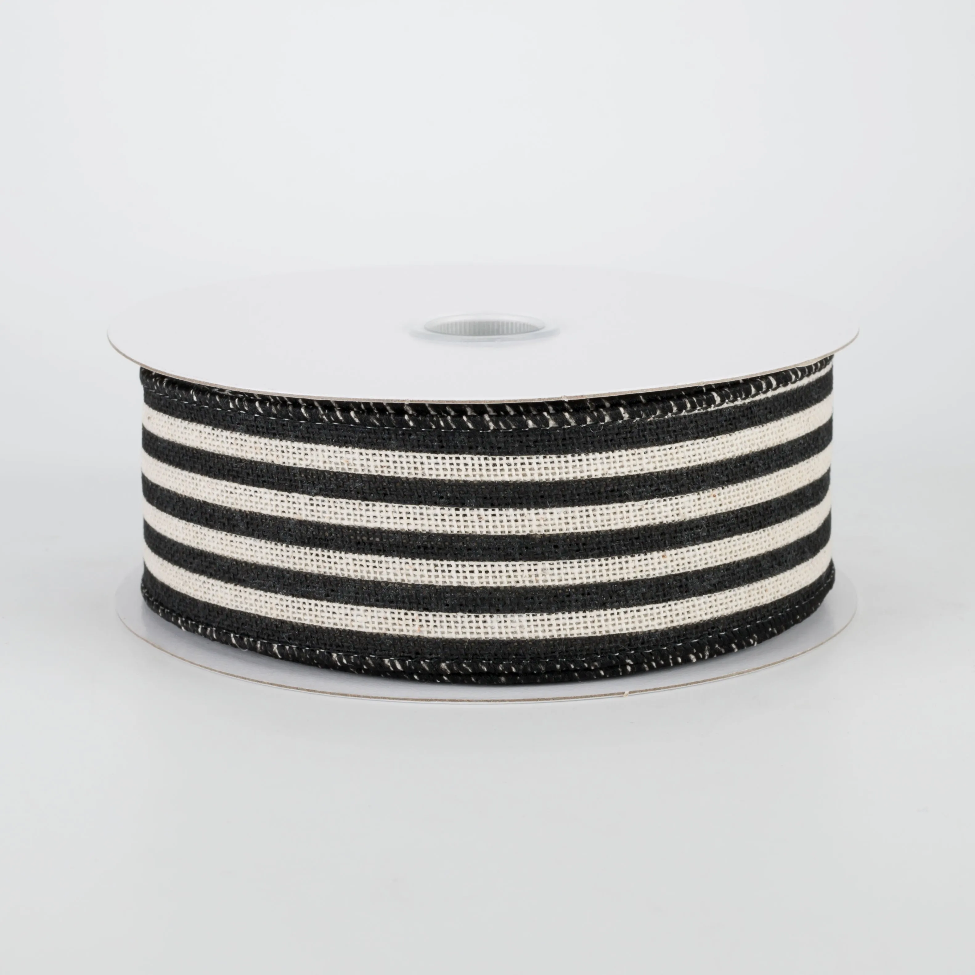1.5" Cabana Stripes Ribbon: Black & Natural (10 Yards)
