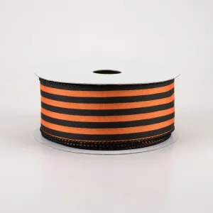 1.5" Cabana Stripes Ribbon: Black on Orange Satin (10 Yards)