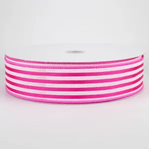 1.5" Cabana Stripes Ribbon: White on Fuchsia Satin (50 Yards)