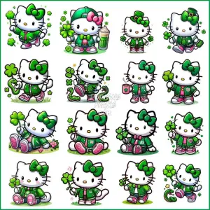 16 St. Patrick’s Day Hello Cat Kitty Designs Bundle PNG