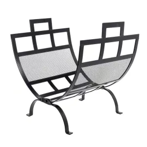 17-inch Black Metal Firewood Log Rack with Removable Canvas Tote