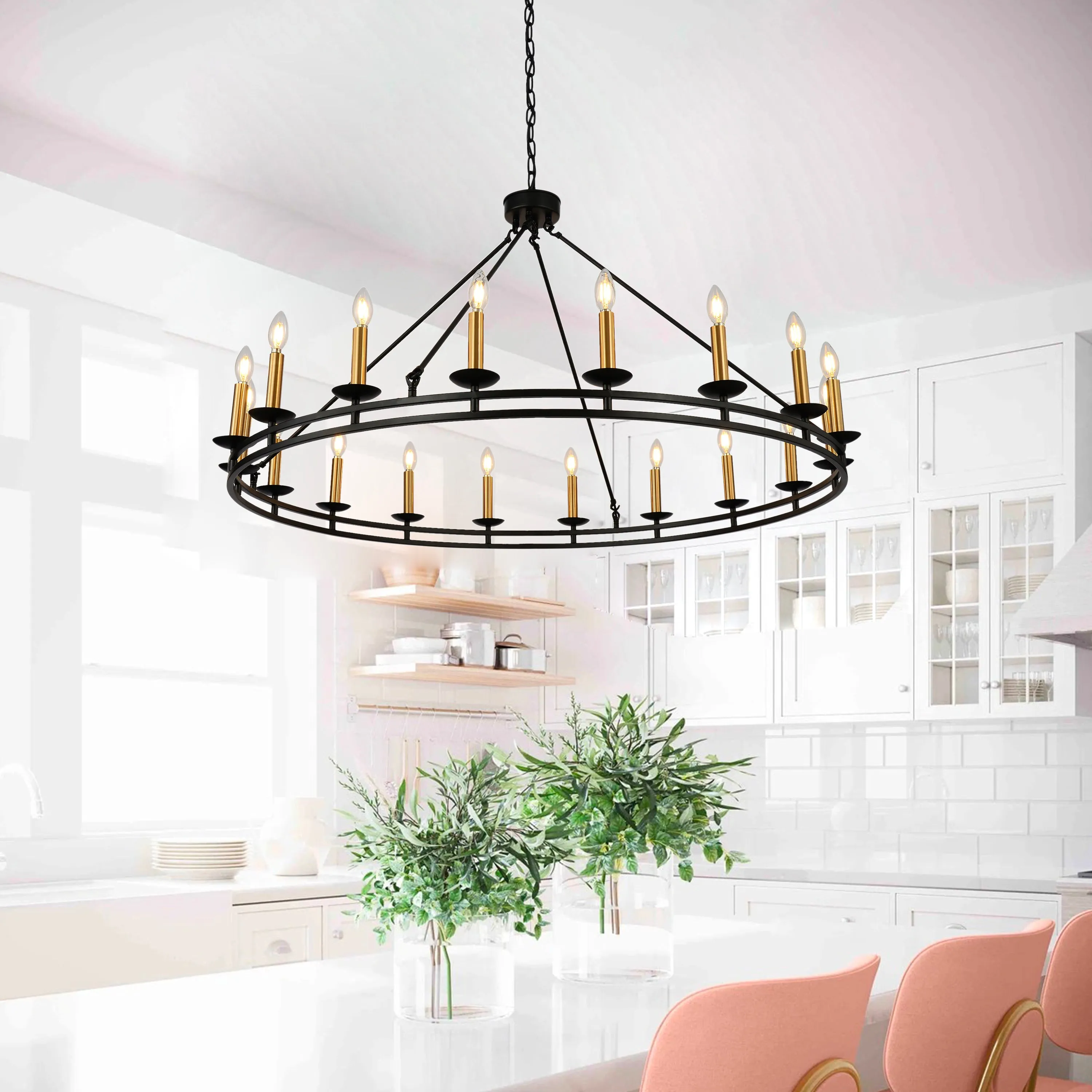 18-Lights Candle Wagon Wheel Chandelier