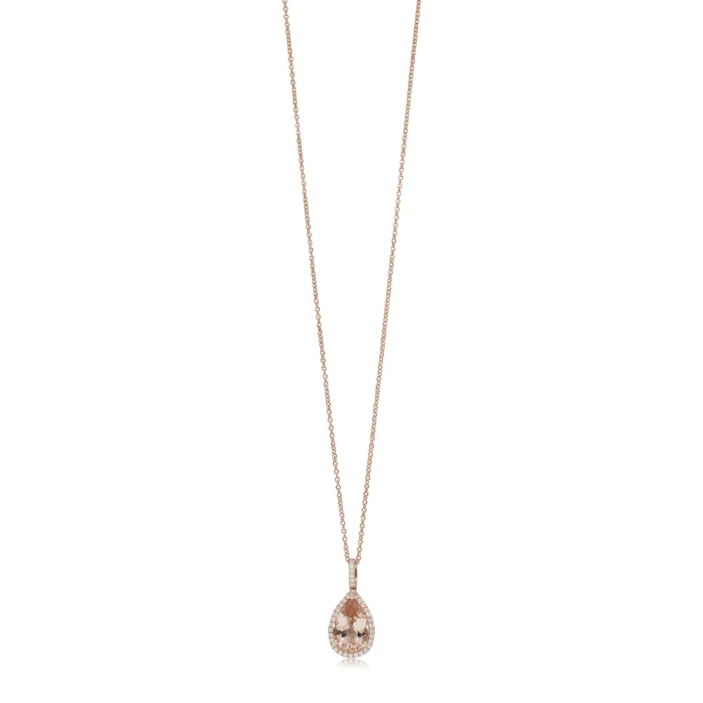 18ct Rose Gold Morganite & Diamond Halo Pendant