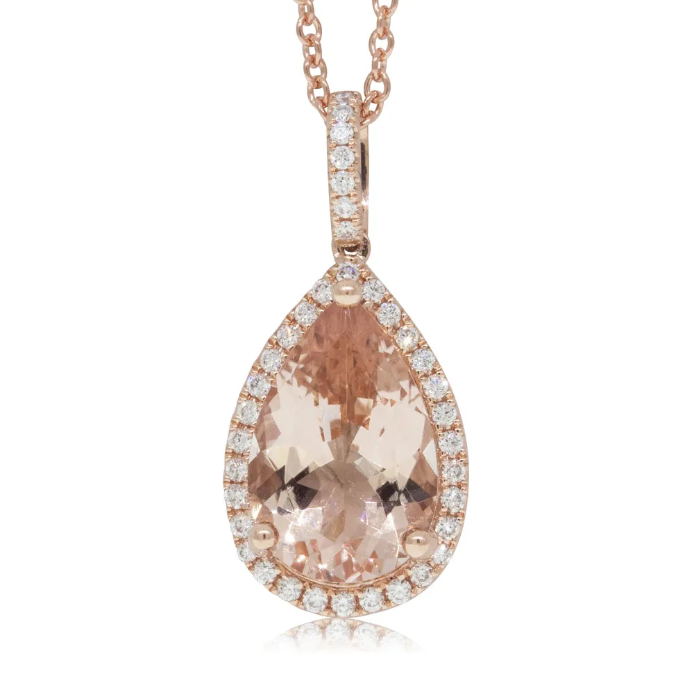18ct Rose Gold Morganite & Diamond Halo Pendant