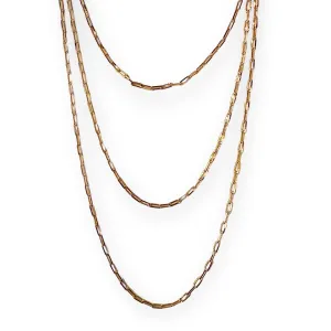 18K Gold Filled Triple Layered Paper Clip Chain Necklace