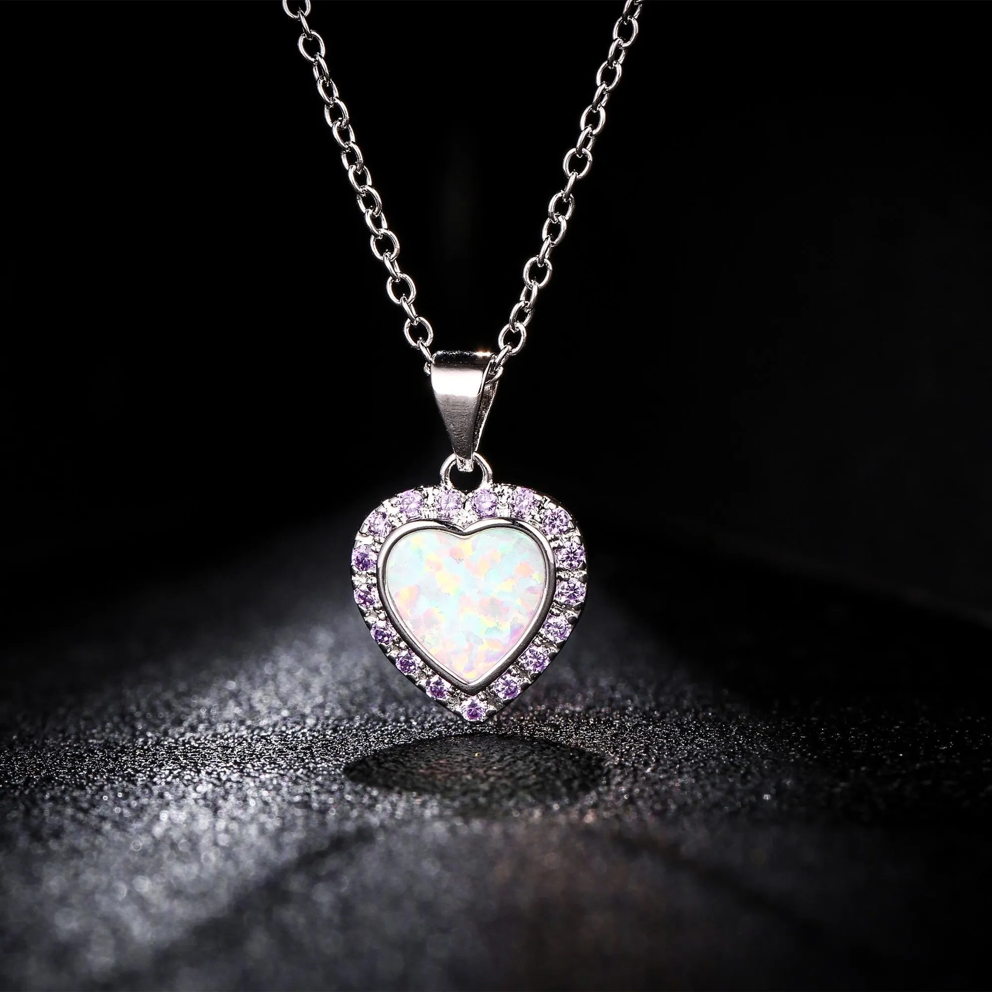 18K White Gold Plated Crystal Heart Necklace
