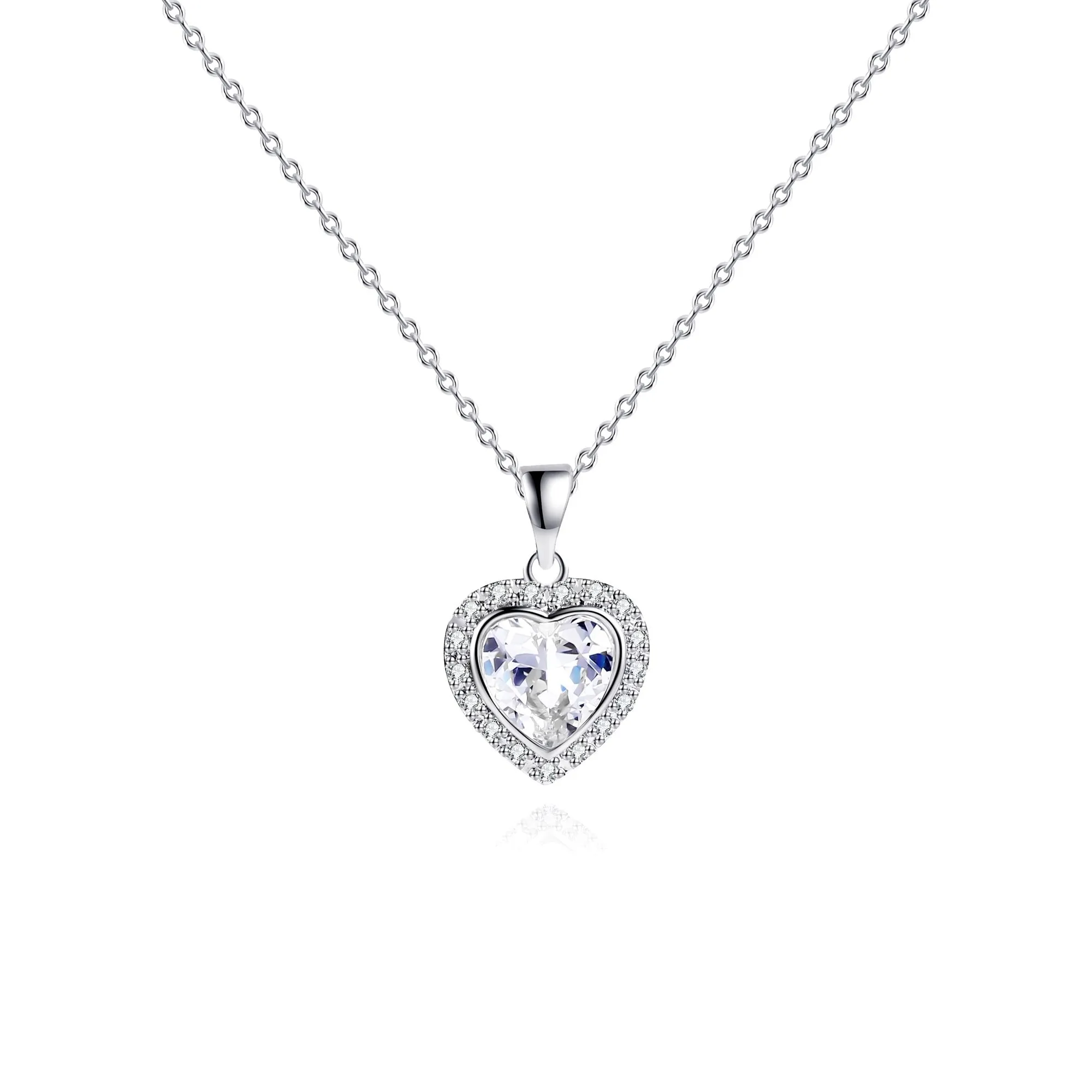 18K White Gold Plated Crystal Heart Necklace