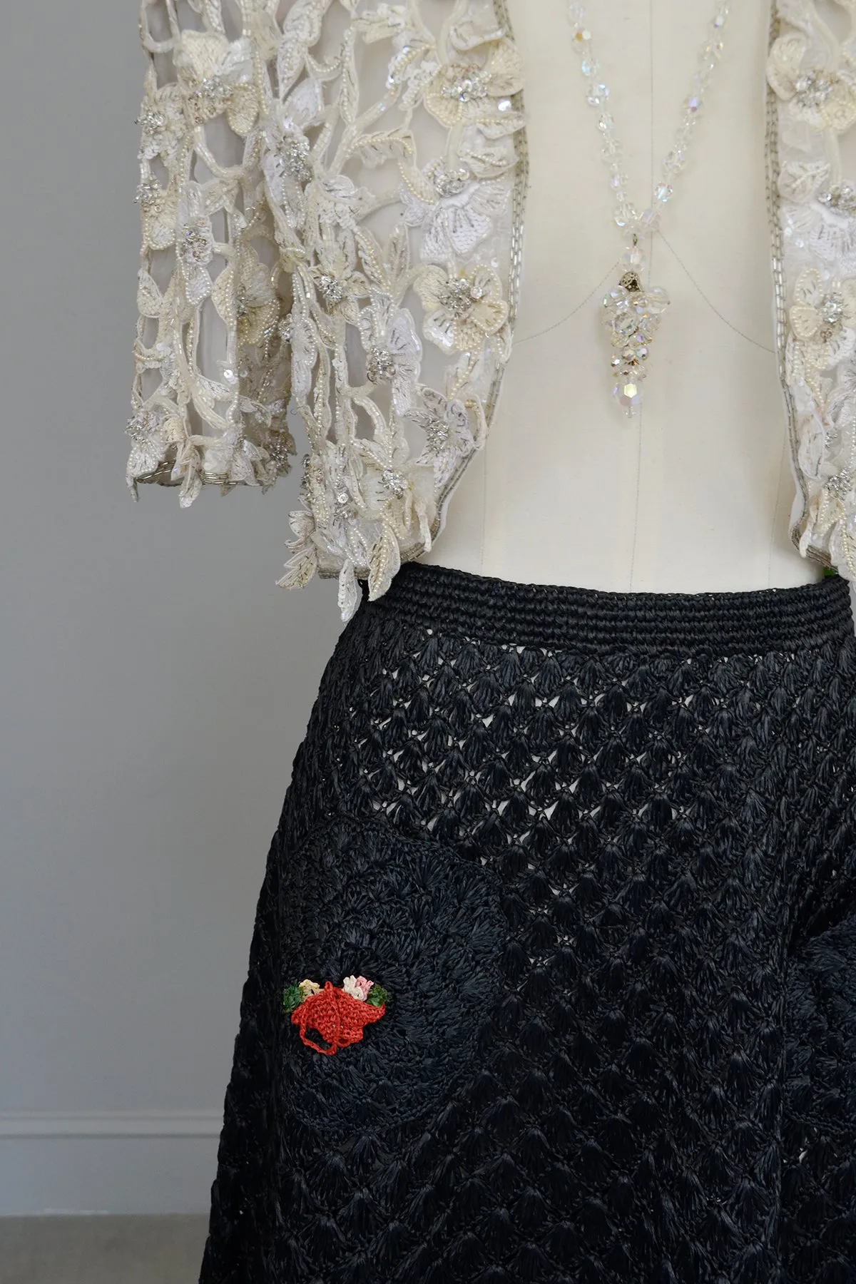 1950s Black Raffia Skirt, Size L