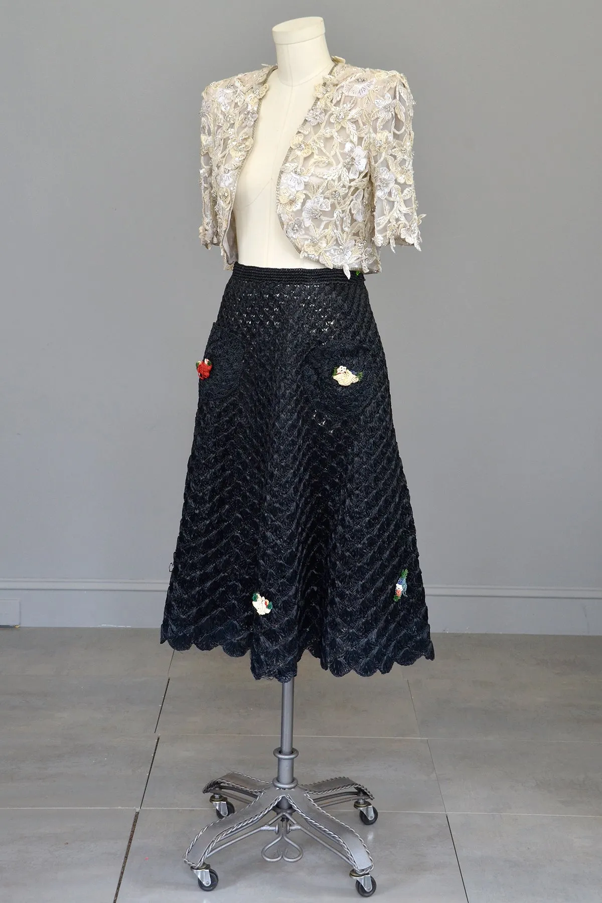 1950s Black Raffia Skirt, Size L