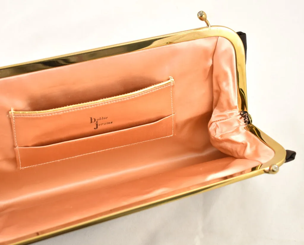 1950s Vintage Dark Brown Double Kisslock Clutch Bag