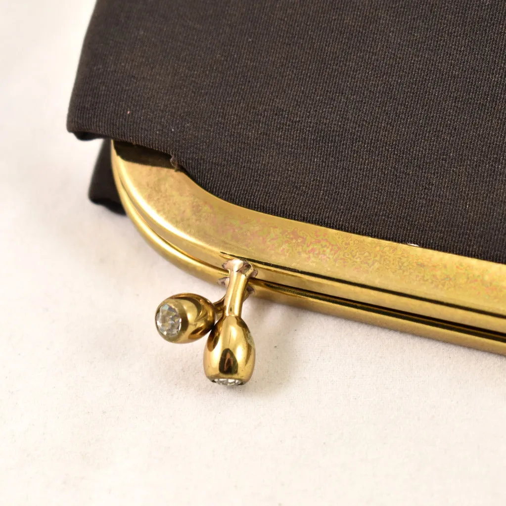 1950s Vintage Dark Brown Double Kisslock Clutch Bag