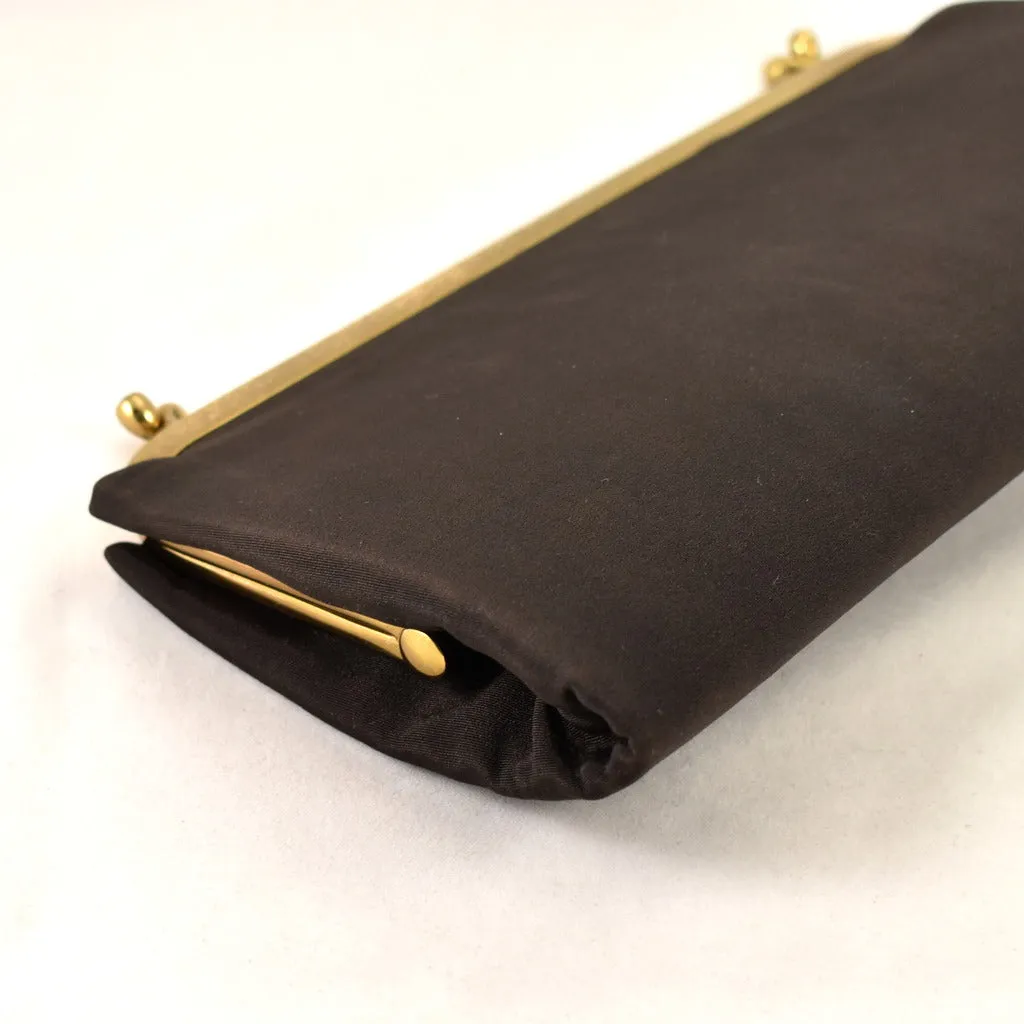 1950s Vintage Dark Brown Double Kisslock Clutch Bag