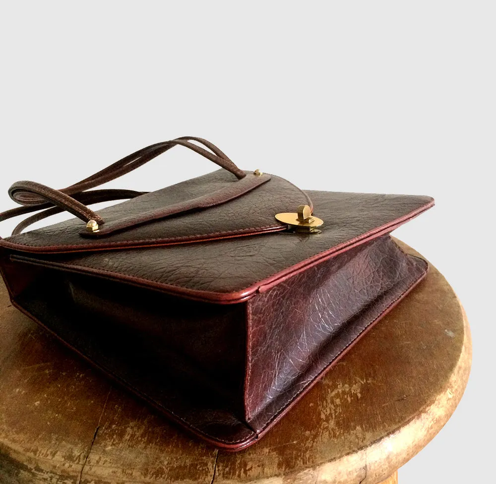 1960s Burgundy Faux Leather Top Handle Handbag
