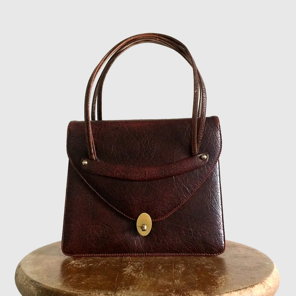 1960s Burgundy Faux Leather Top Handle Handbag