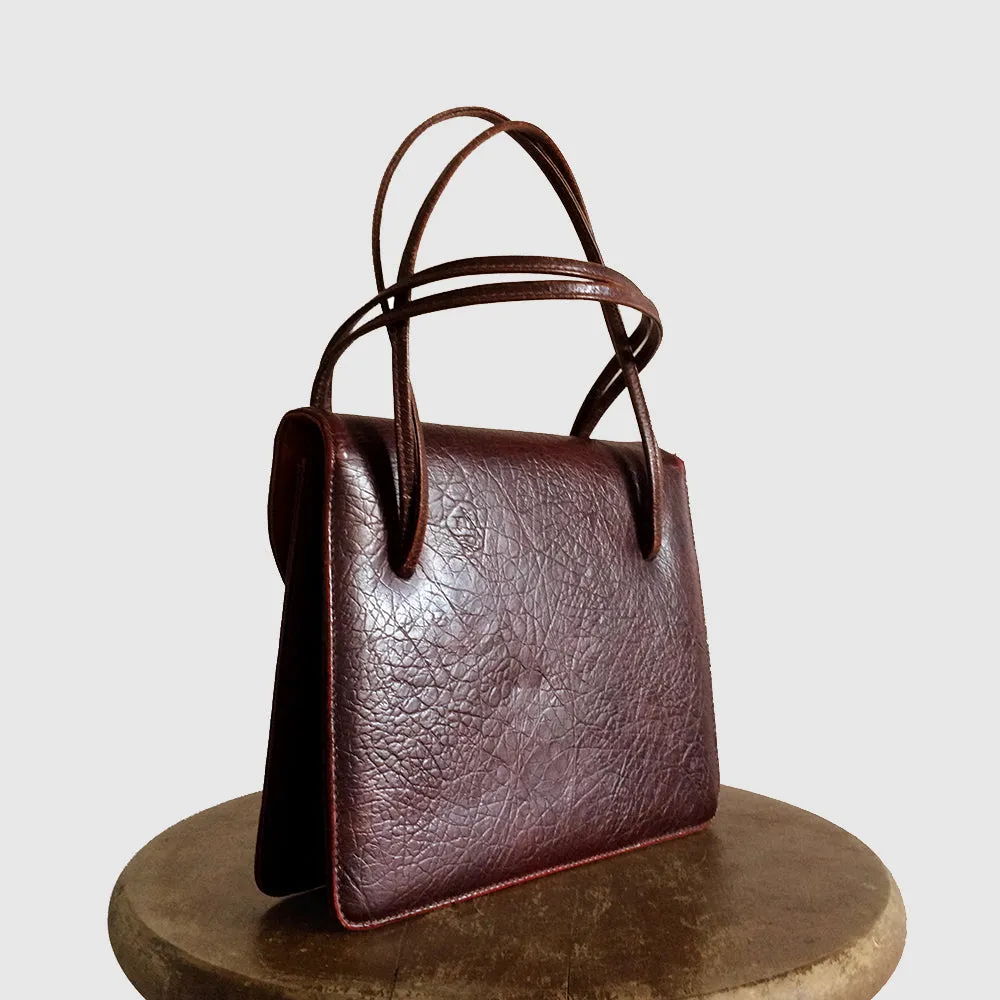 1960s Burgundy Faux Leather Top Handle Handbag